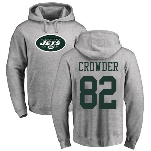 New York Jets Men Ash Jamison Crowder Name and Number Logo NFL Football #82 Pullover Hoodie Sweatshirts->new york jets->NFL Jersey